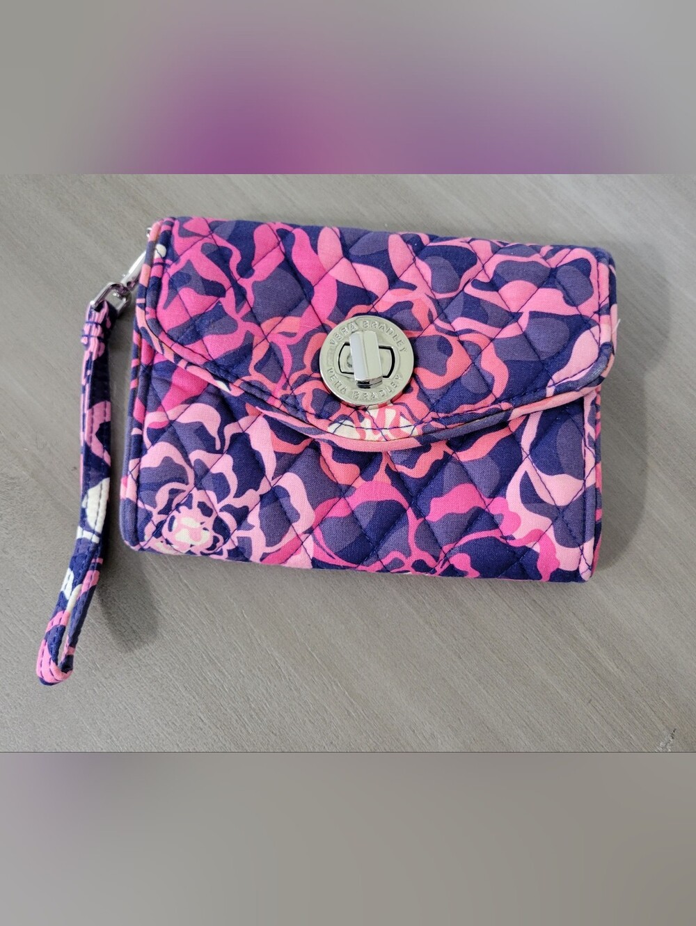 Vera Bradley Pink, Purple & Navy Quilted Turn-Lock Wristlet